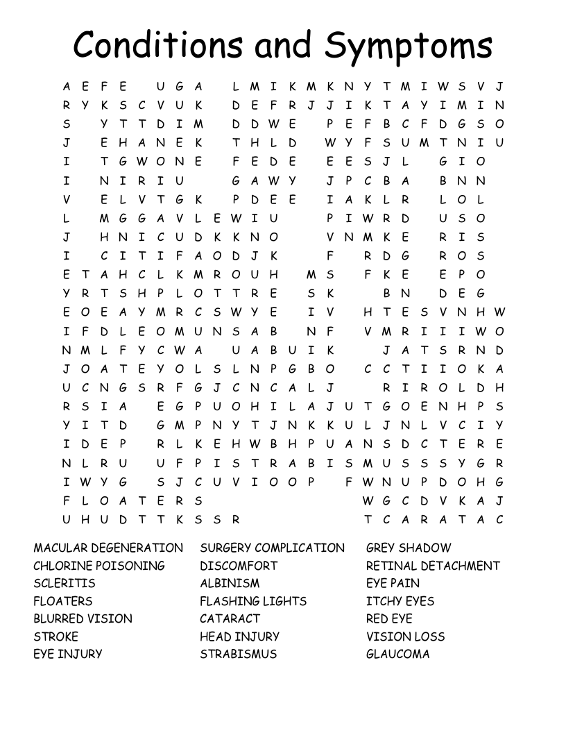 Conditions and Symptoms  Word Search
