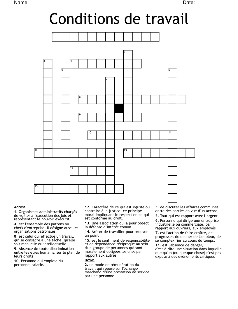 Conditions de travail Crossword
