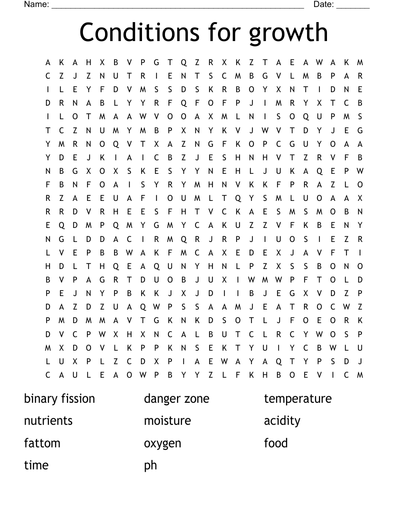 Conditions for growth Word Search