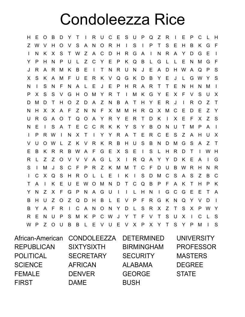 Condoleezza Rice Word Search