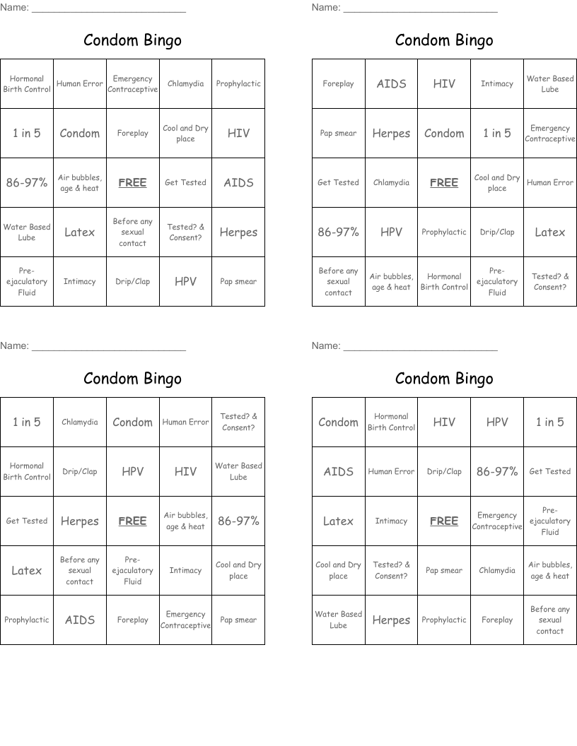 Condom Bingo