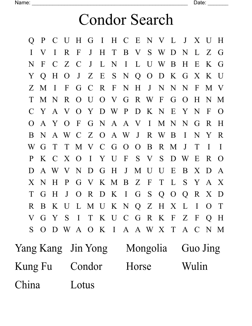Condor Search Word Search