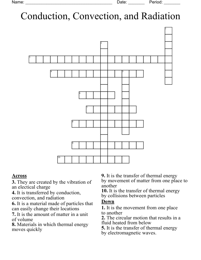 Conduction, Convection, and Radiation Crossword