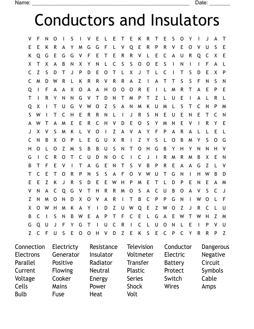 Conductors and Insulators Word Search