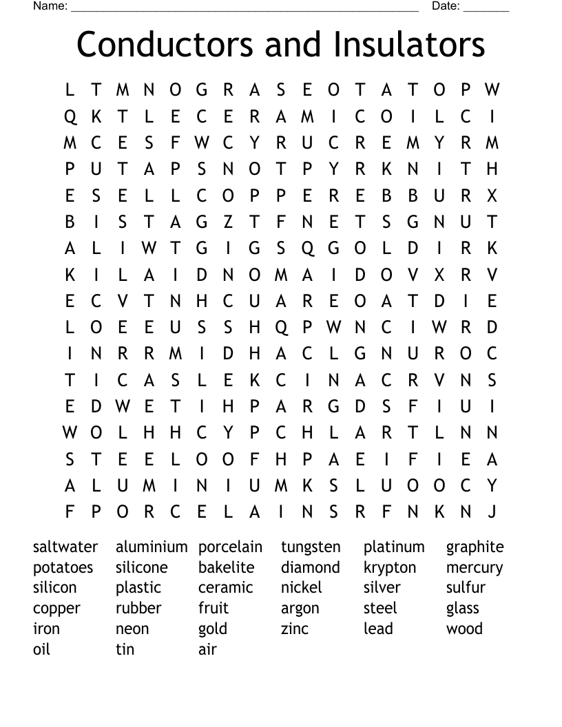 Conductors and Insulators Word Search