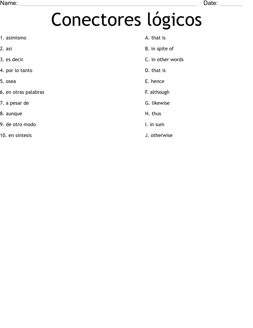 Conectores lógicos Worksheet
