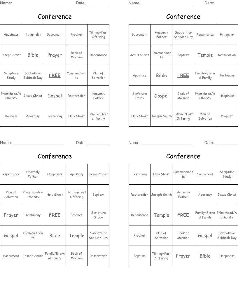 Conference Bingo Cards