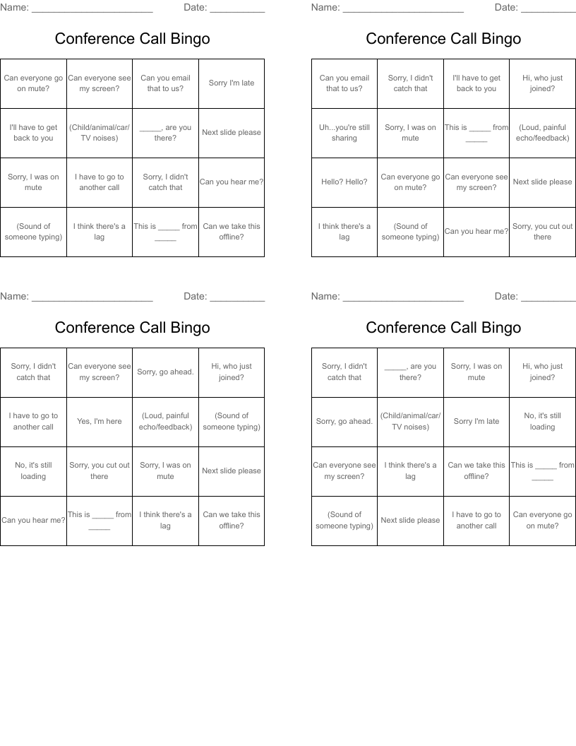 Conference Call Bingo