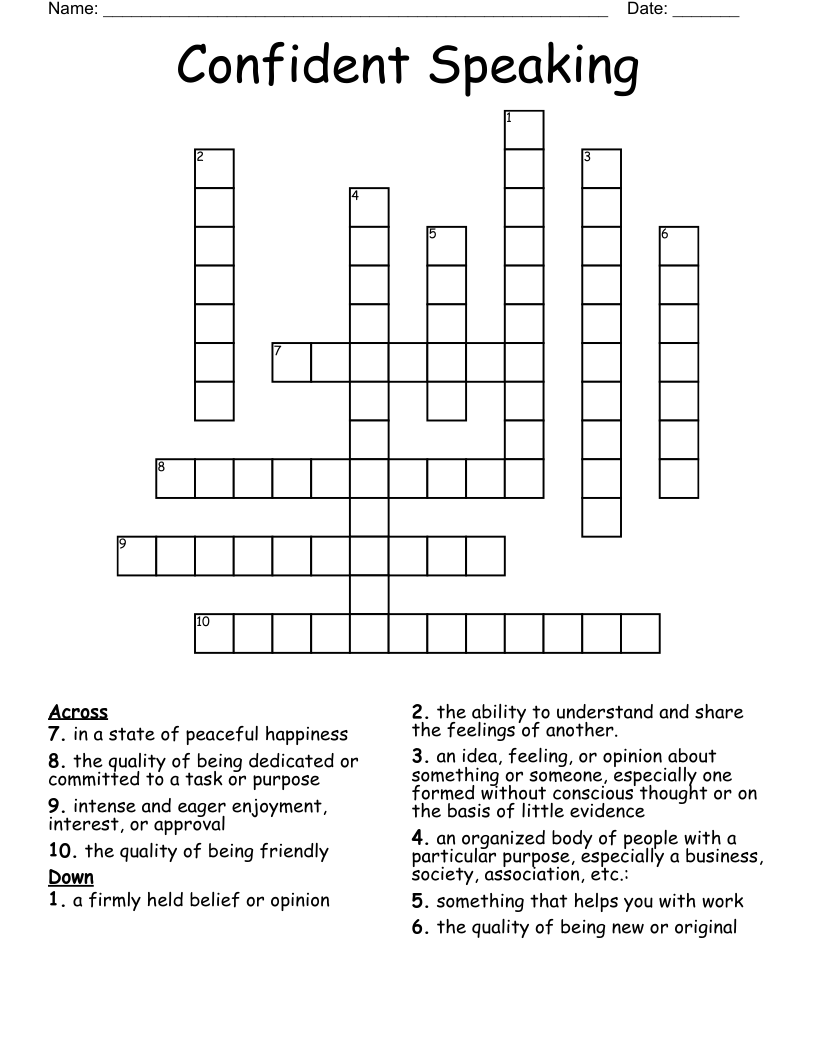 Confident Speaking Crossword