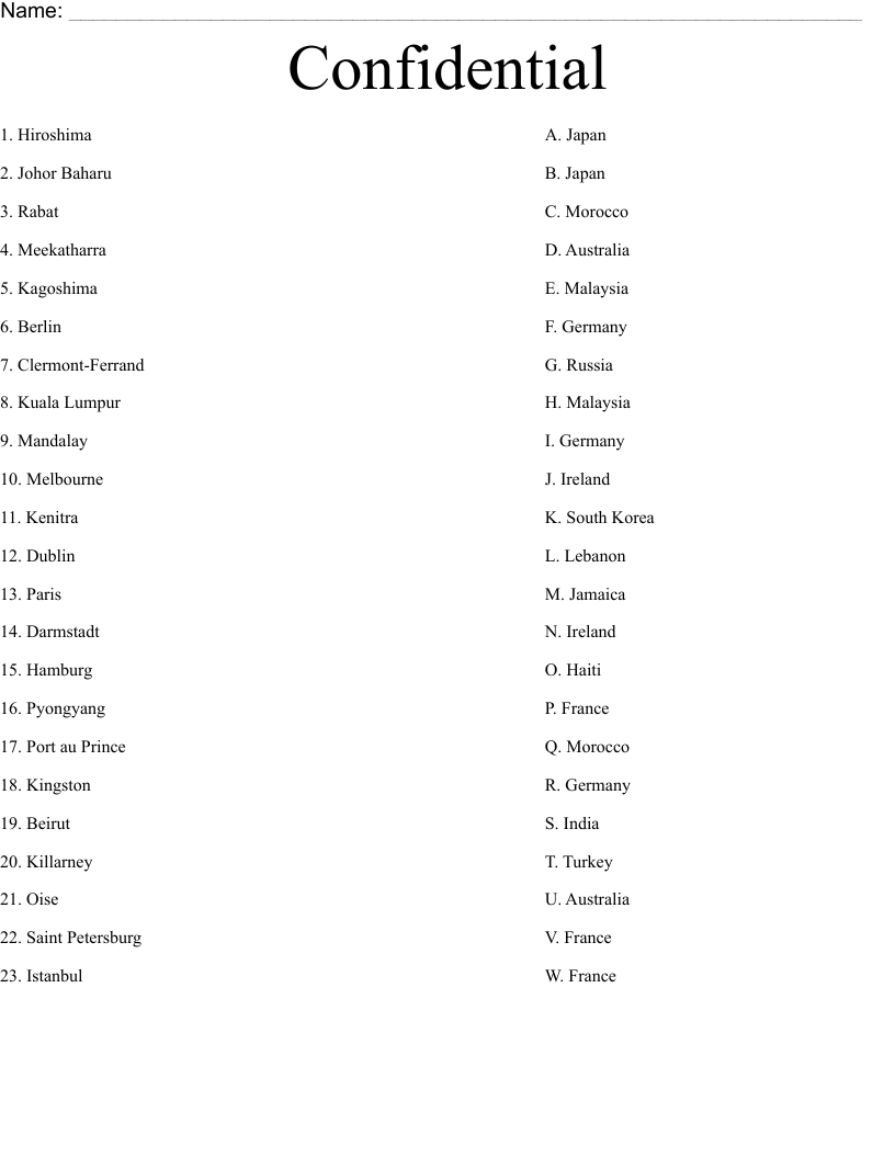 Confidential Worksheet
