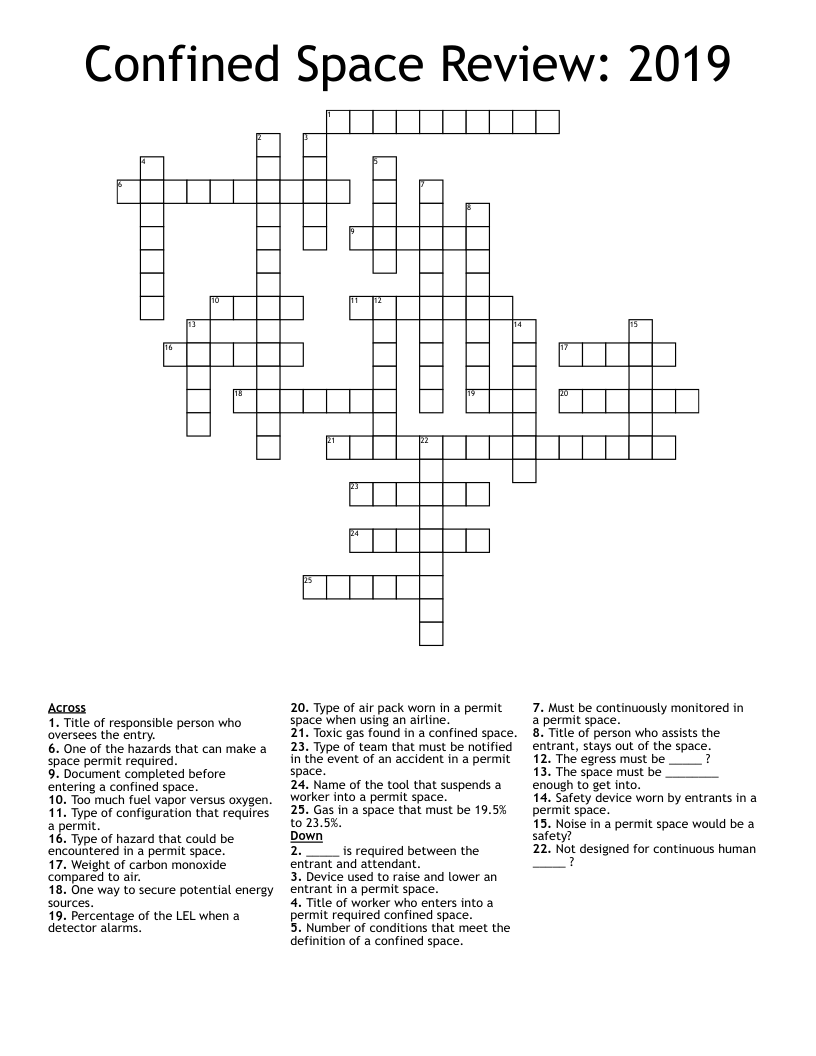 Confined Space Review: 2019 Crossword