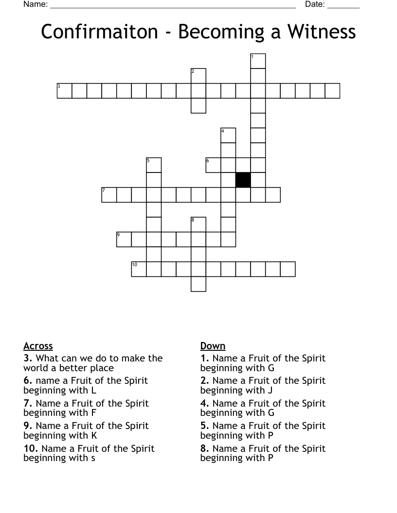Confirmaiton - Becoming a Witness Crossword