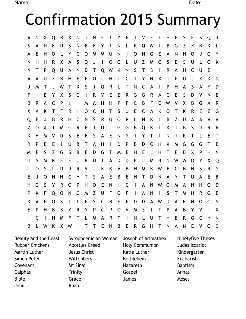 Confirmation 2015 Summary Word Search