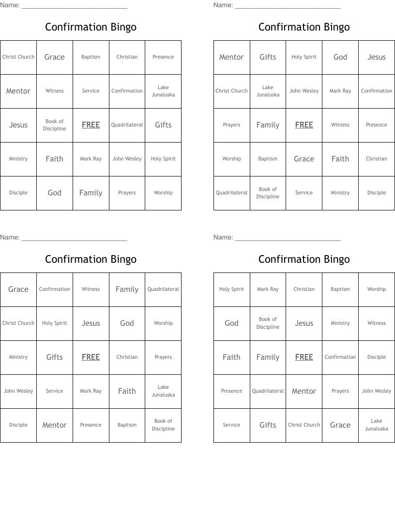 Confirmation Bingo