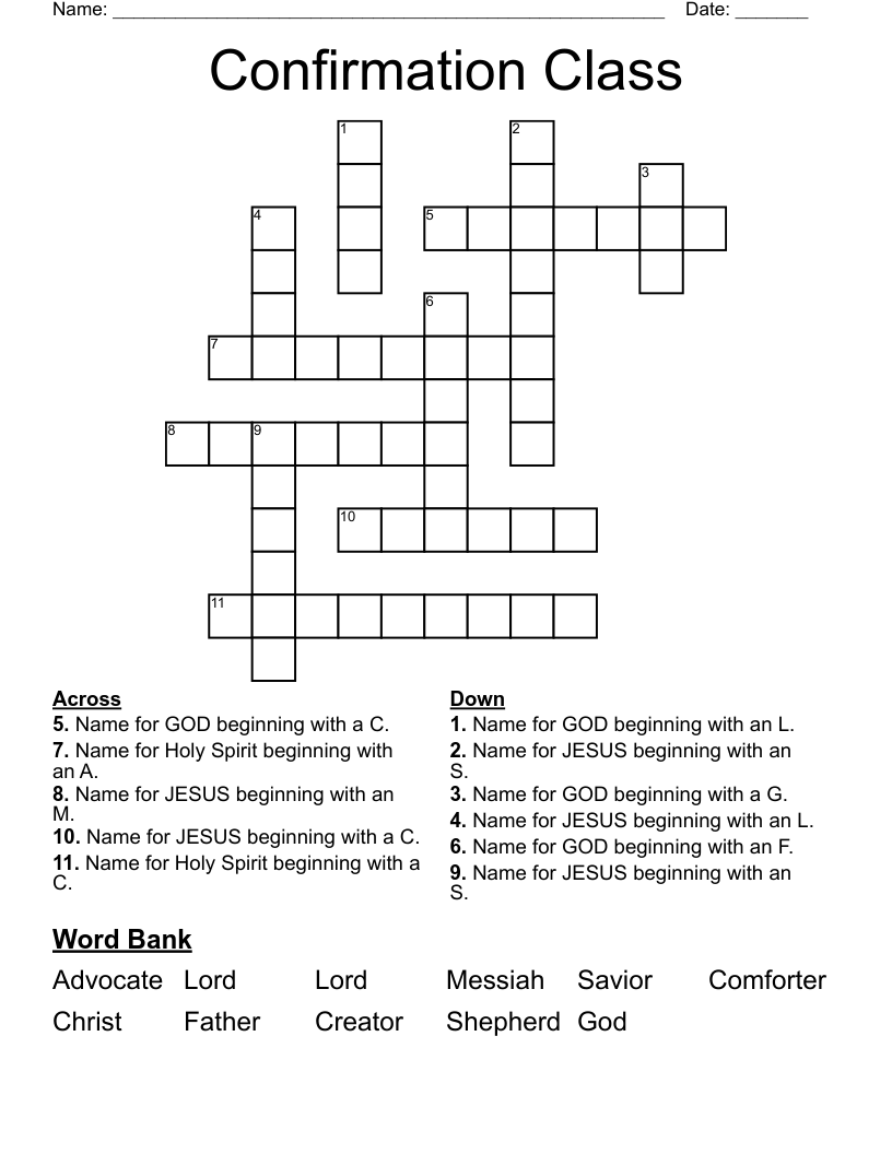 Confirmation Class Crossword