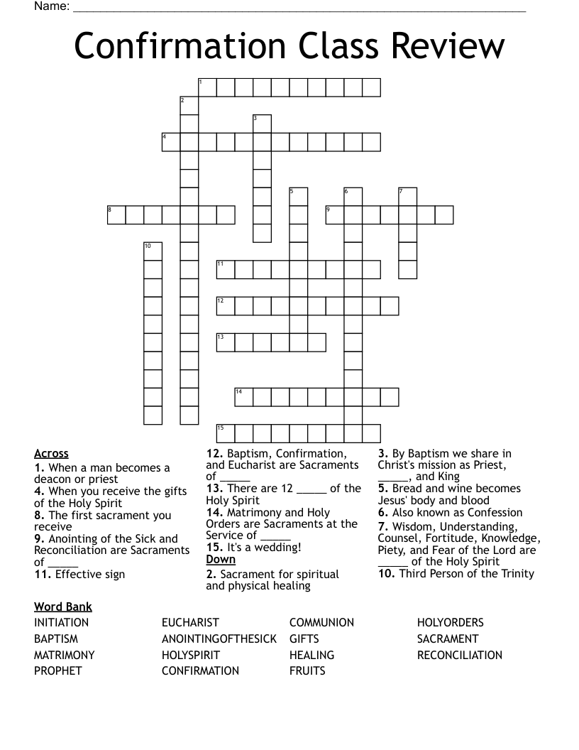 Confirmation Class Review Crossword