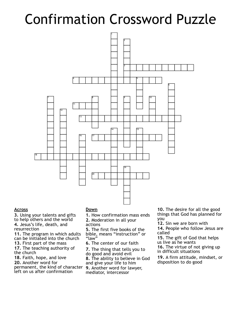 Confirmation Crossword Puzzle