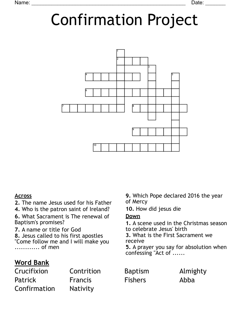 Confirmation Project Crossword