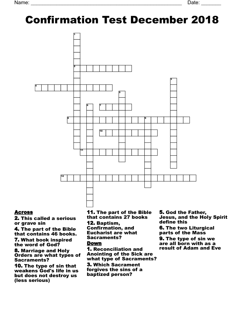 Confirmation Test December 2018 Crossword