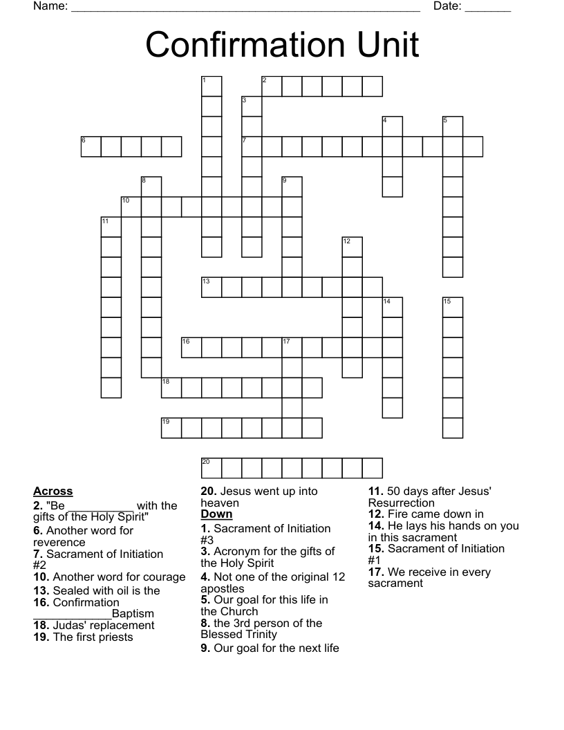 Confirmation Unit Crossword