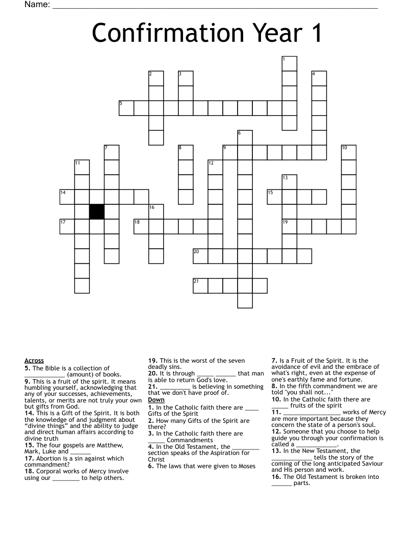Confirmation Year 1  Crossword