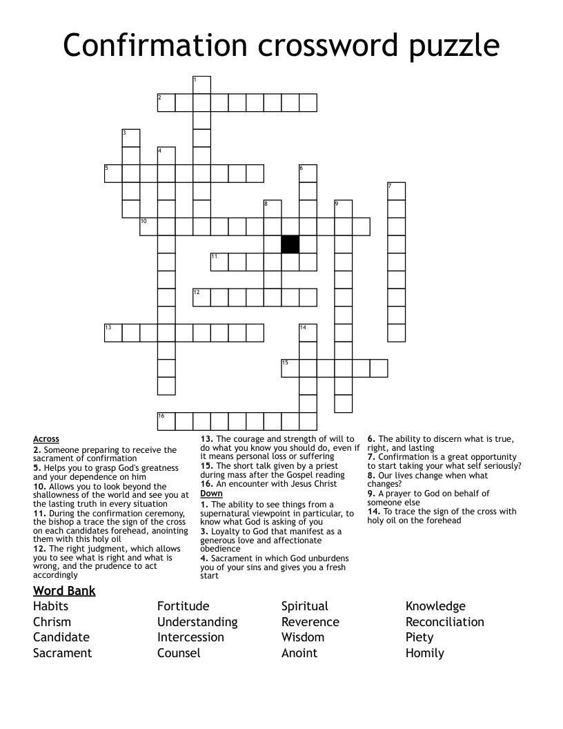 Confirmation crossword puzzle 