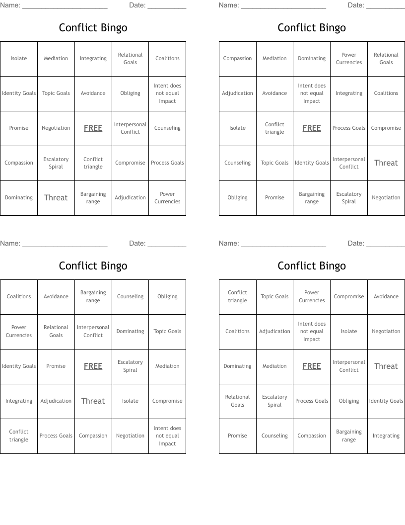 Conflict Bingo