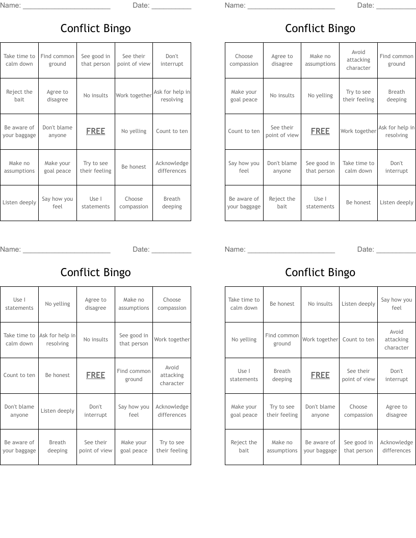 Conflict Bingo