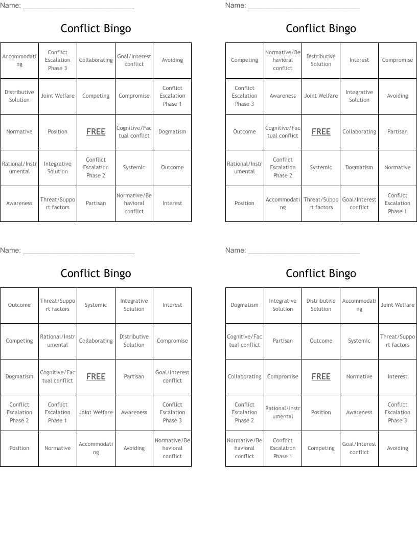 Conflict Bingo