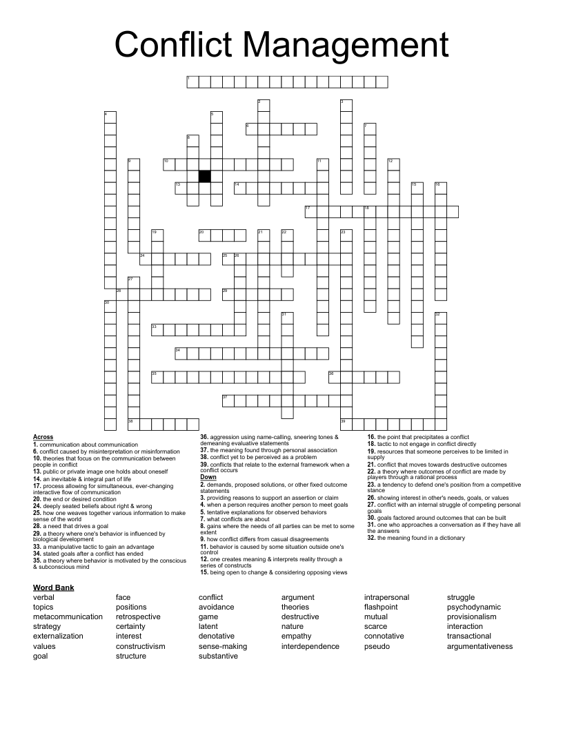Conflict Management Crossword