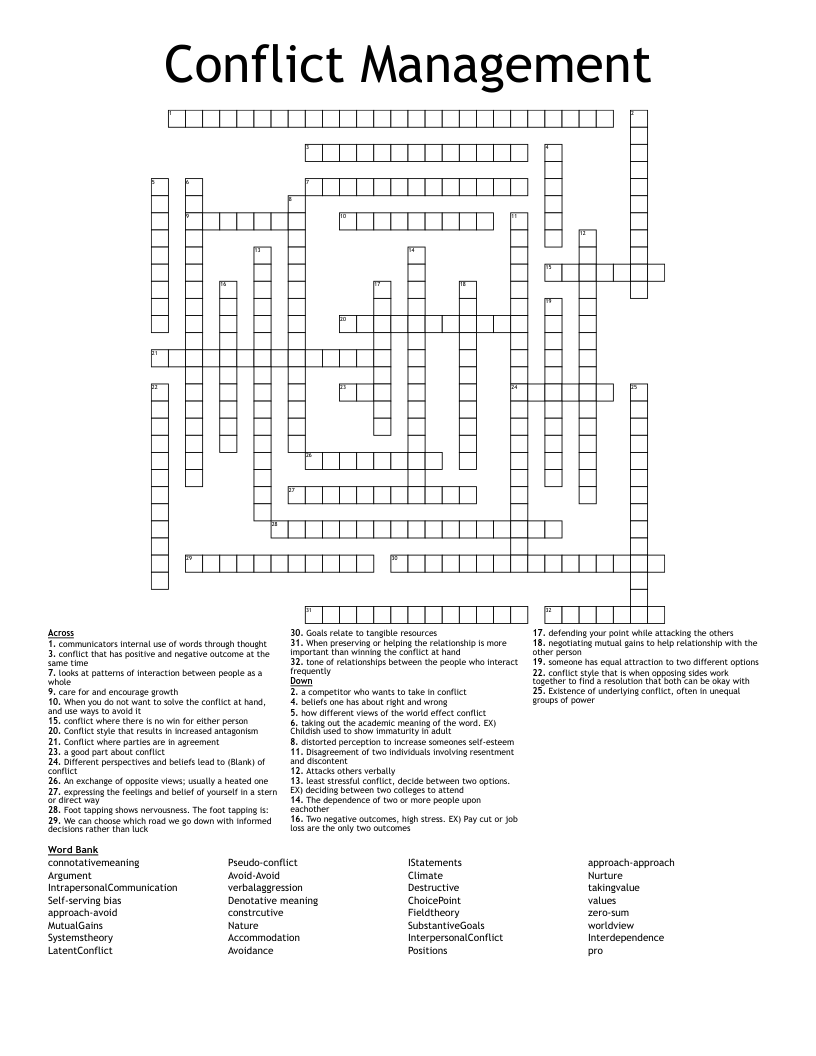Conflict Management Crossword