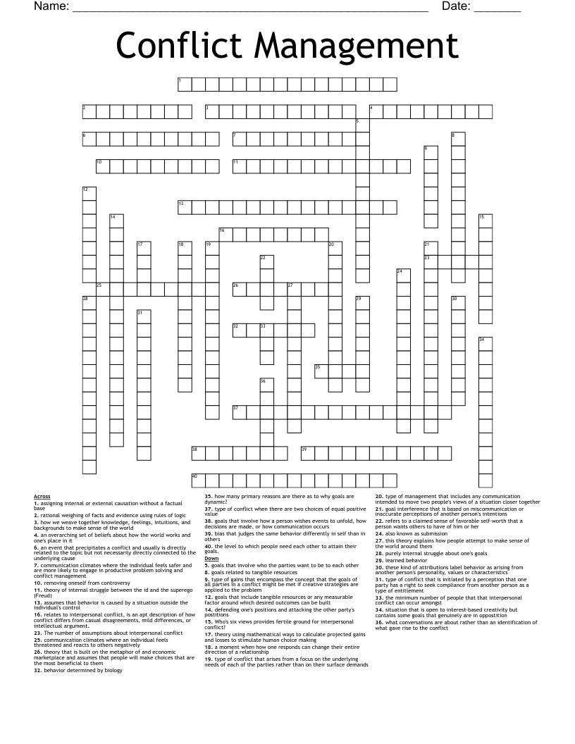 Conflict Management Crossword