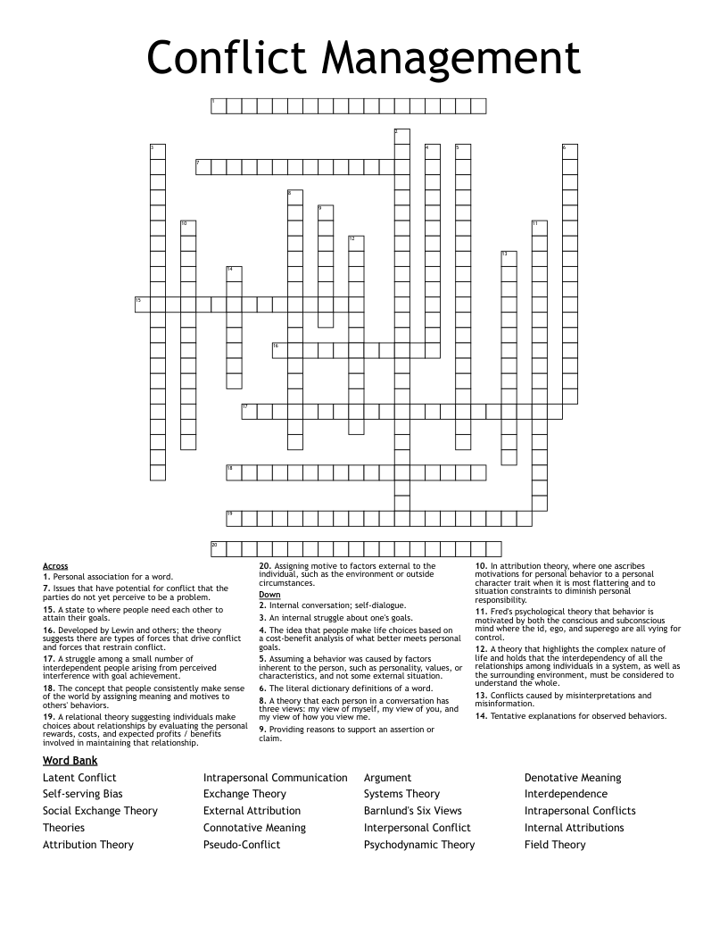 Conflict Management Crossword