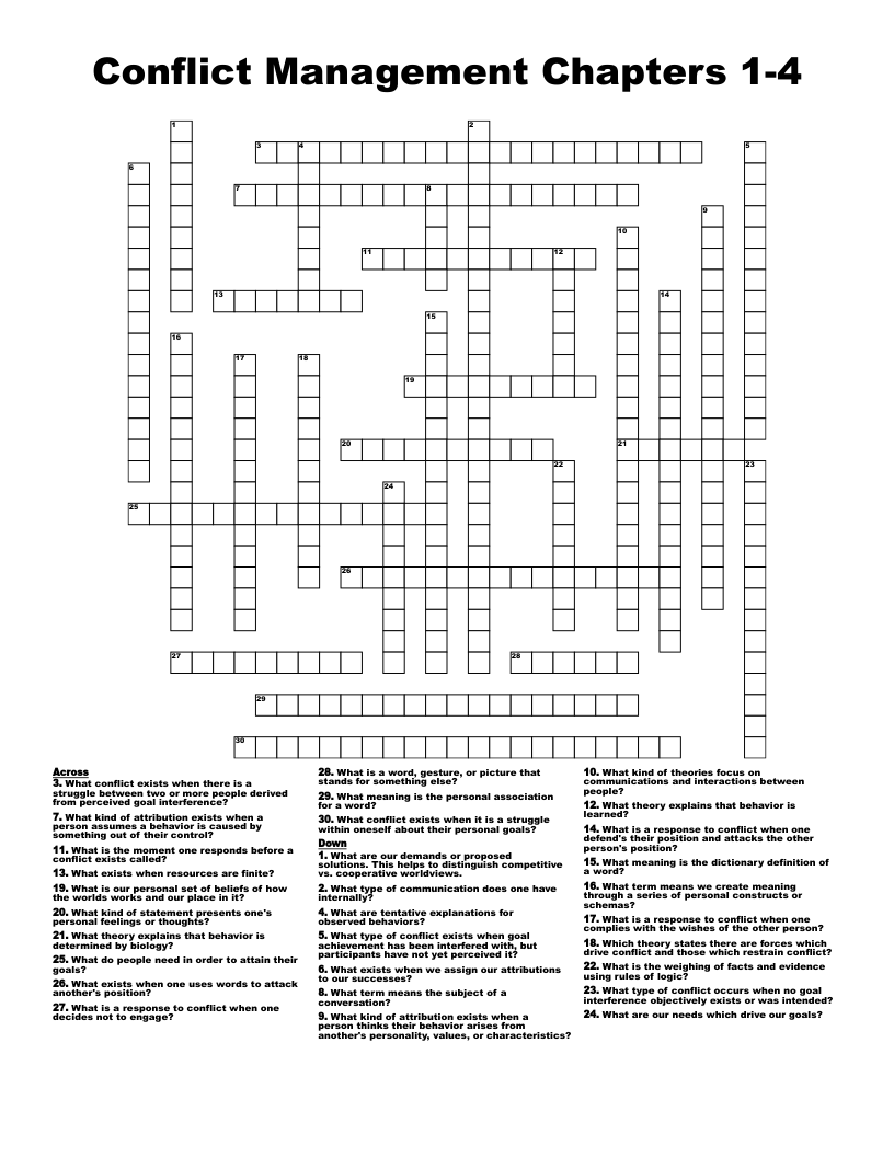 Conflict Management Chapters 1-4 Crossword