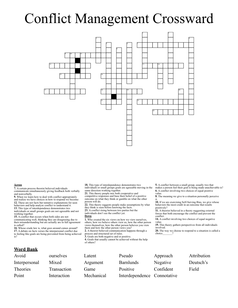 Conflict Management Crossward Crossword