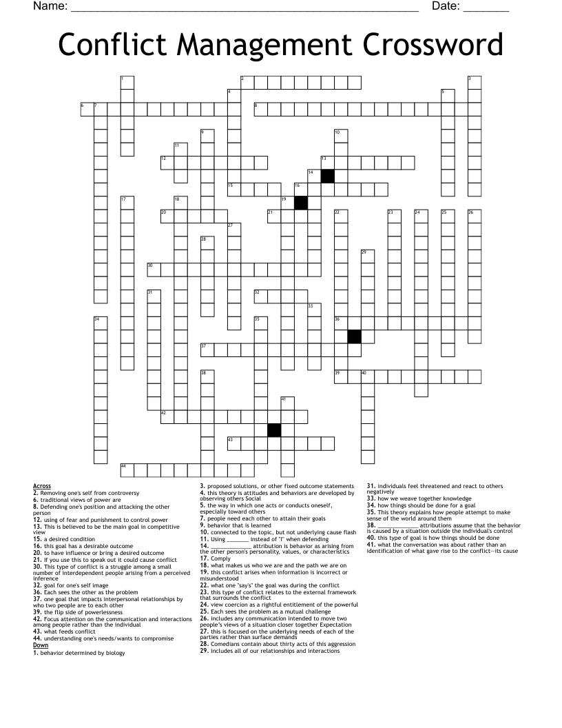 Conflict Management Crossword