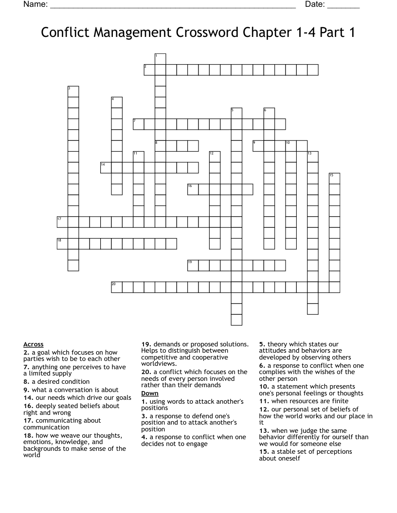 Conflict Management Crossword Chapter 1-4 Part 1
