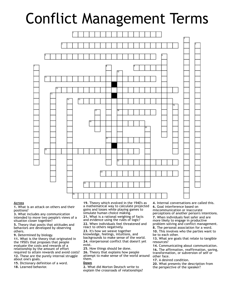 Conflict Management Terms Crossword