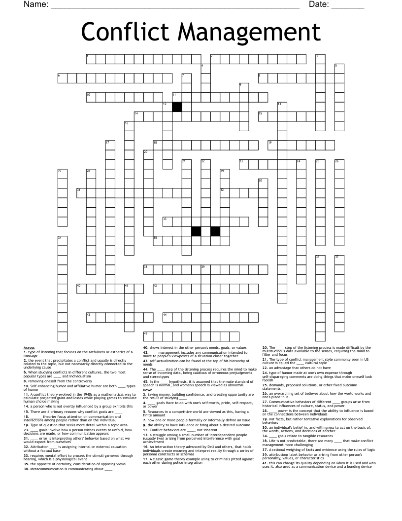 Conflict Management  Crossword