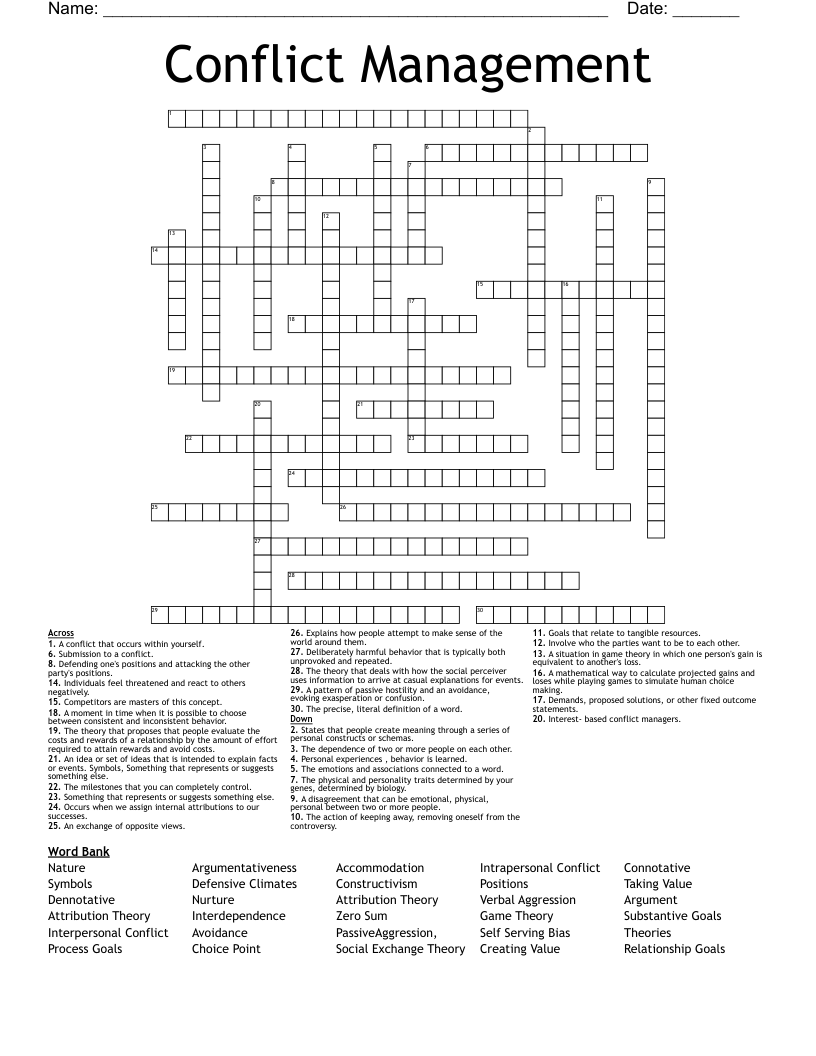 Conflict Management  Crossword