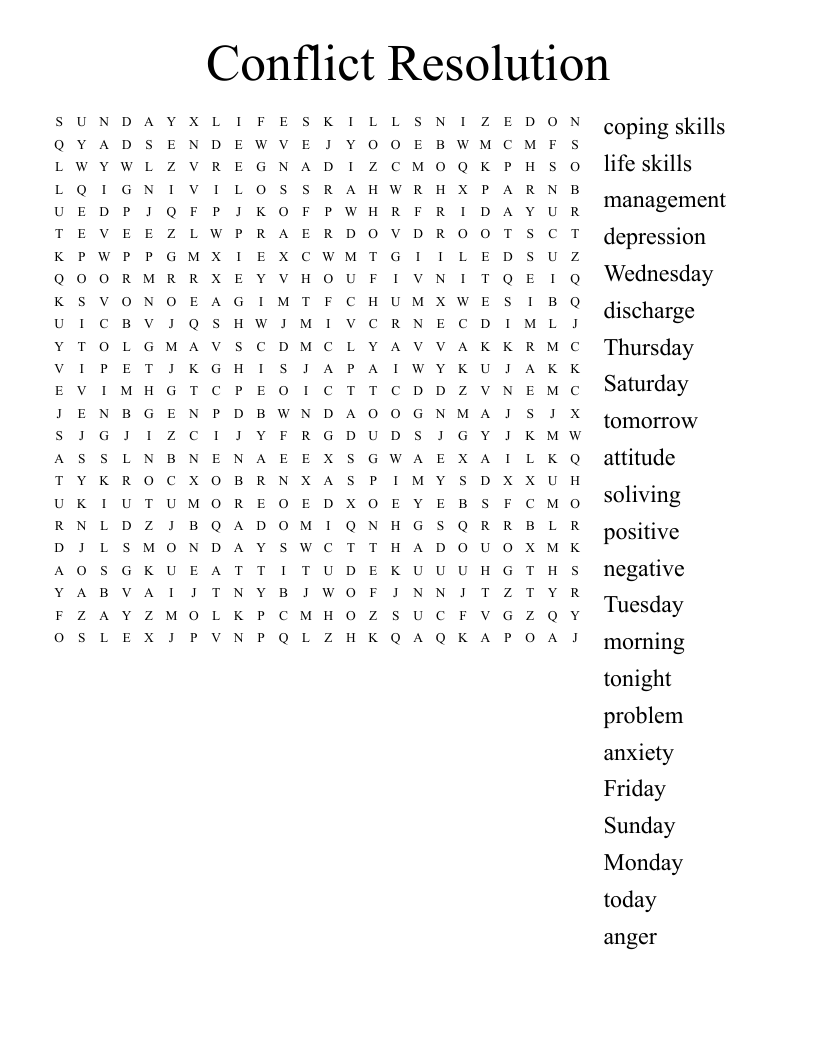 Conflict Resolution Word Search