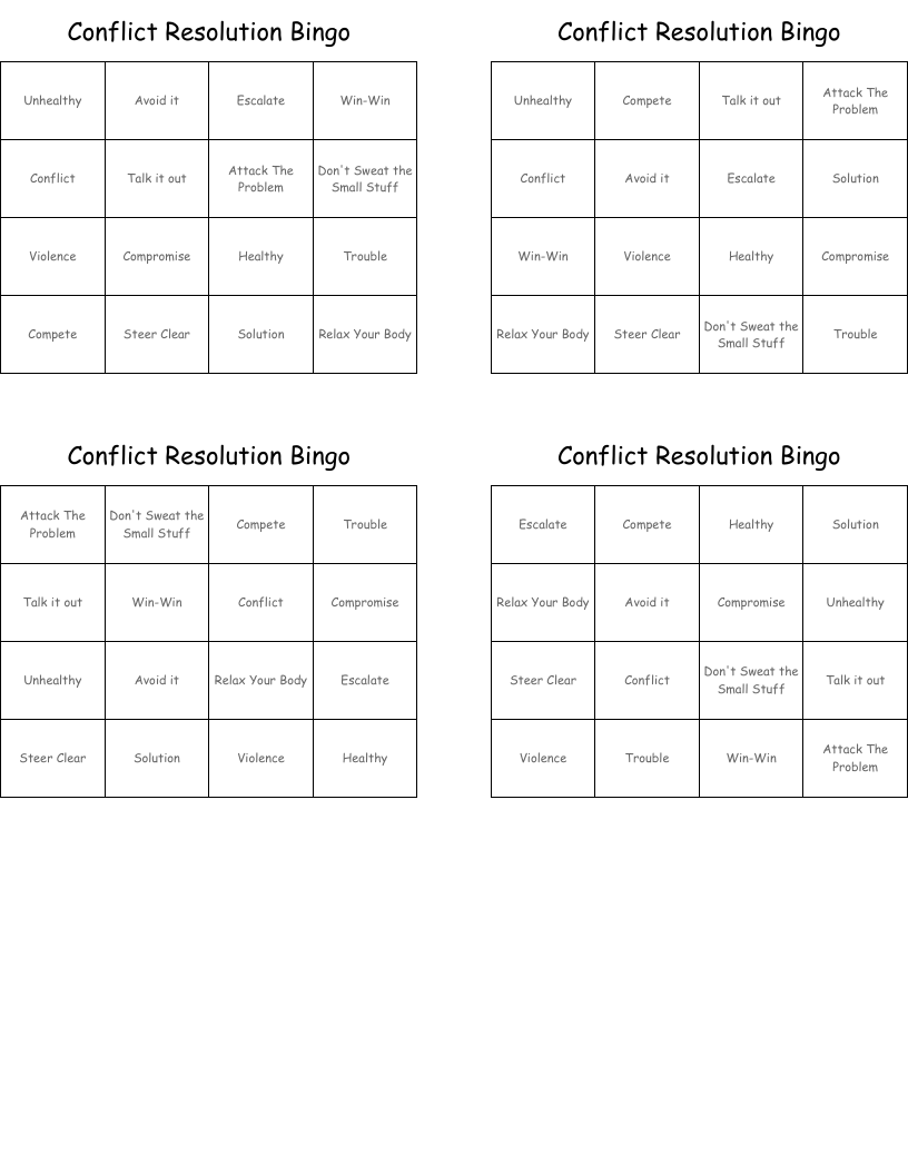 Conflict Resolution Bingo