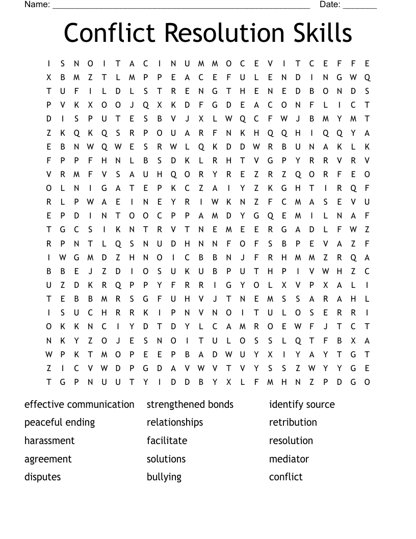Conflict Resolution Skills Word Search
