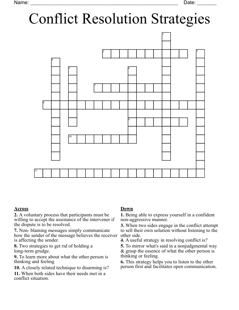 Conflict Resolution Strategies  Crossword