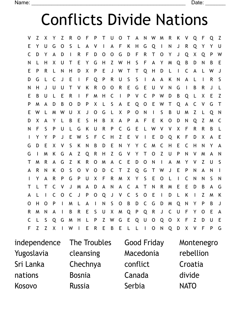 Conflicts Divide Nations Word Search