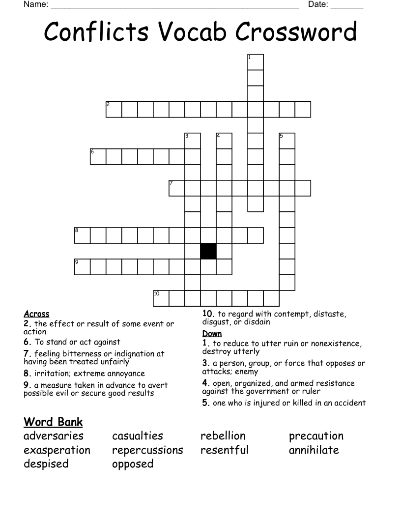 Conflicts Vocab Crossword
