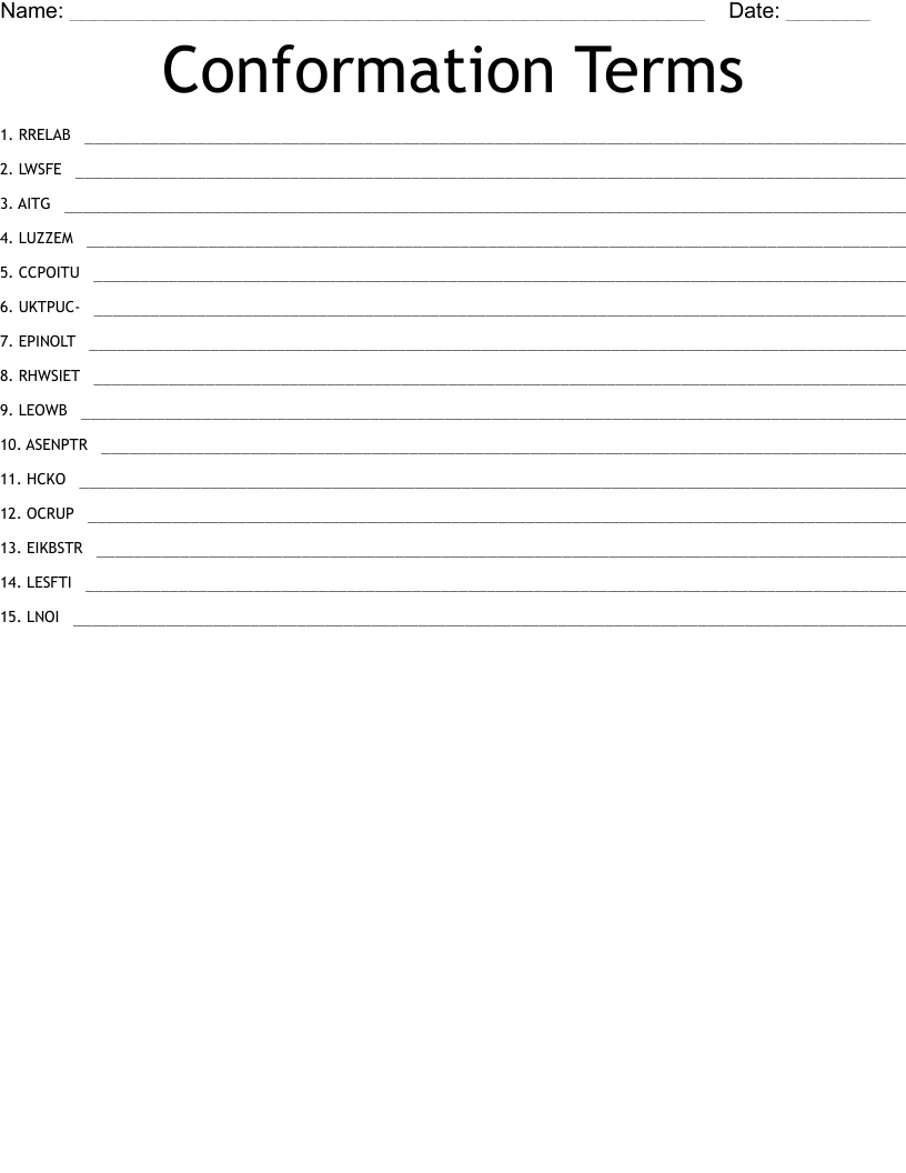 Conformation Terms Word Scramble