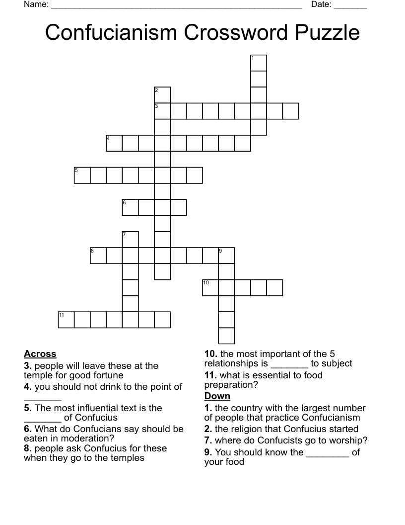 Confucianism Crossword Puzzle 