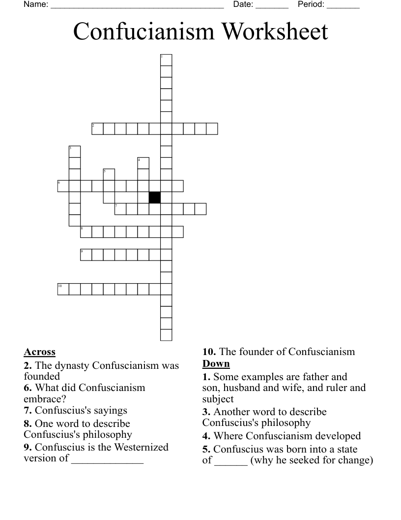 Confucianism Worksheet Crossword