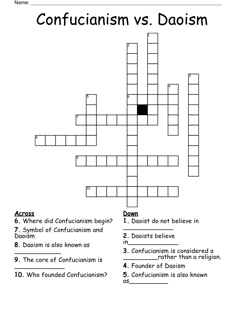 Confucianism vs. Daoism Crossword